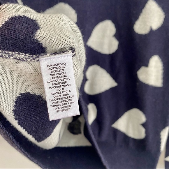LOFT Navy Blue & White Hearts Wool Blend Crew Neck Sweater Long Sleeve - Picture 5 of 6
